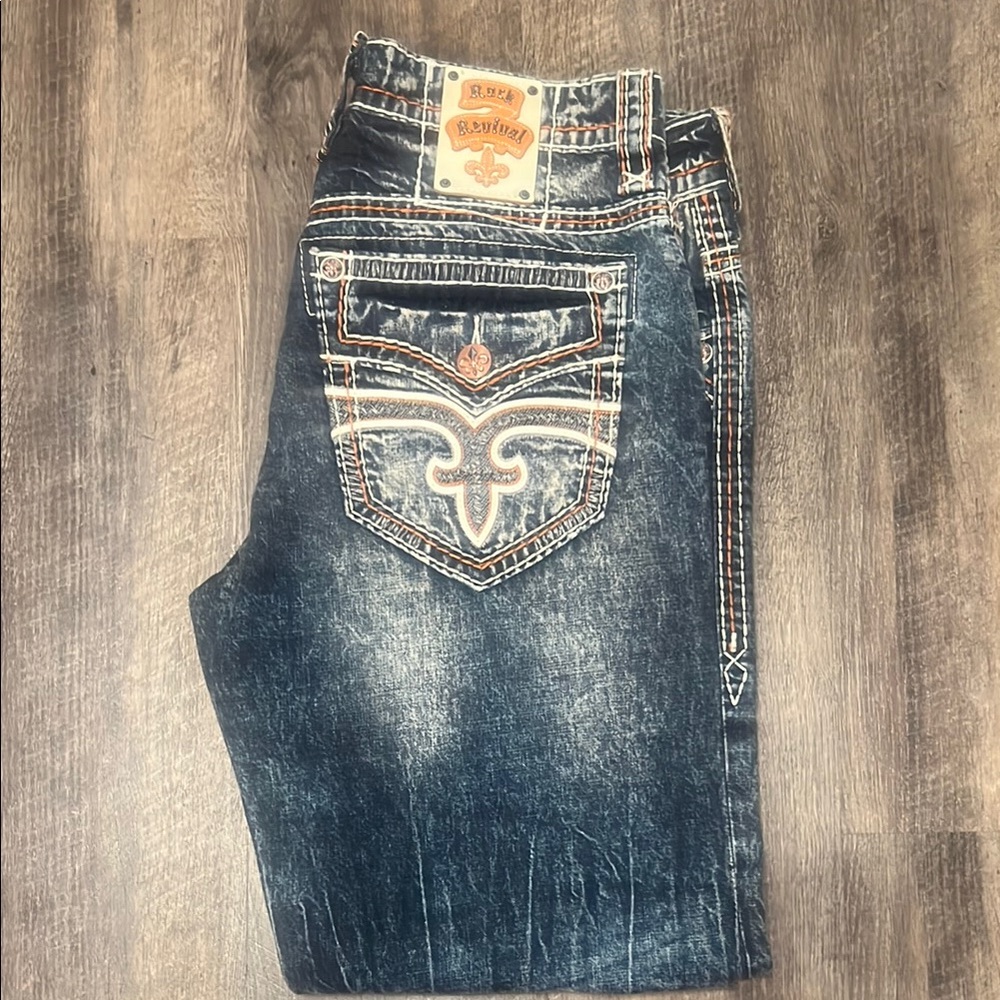 Rock Revival Blue Bootcut Jeans with Vintage Appeal